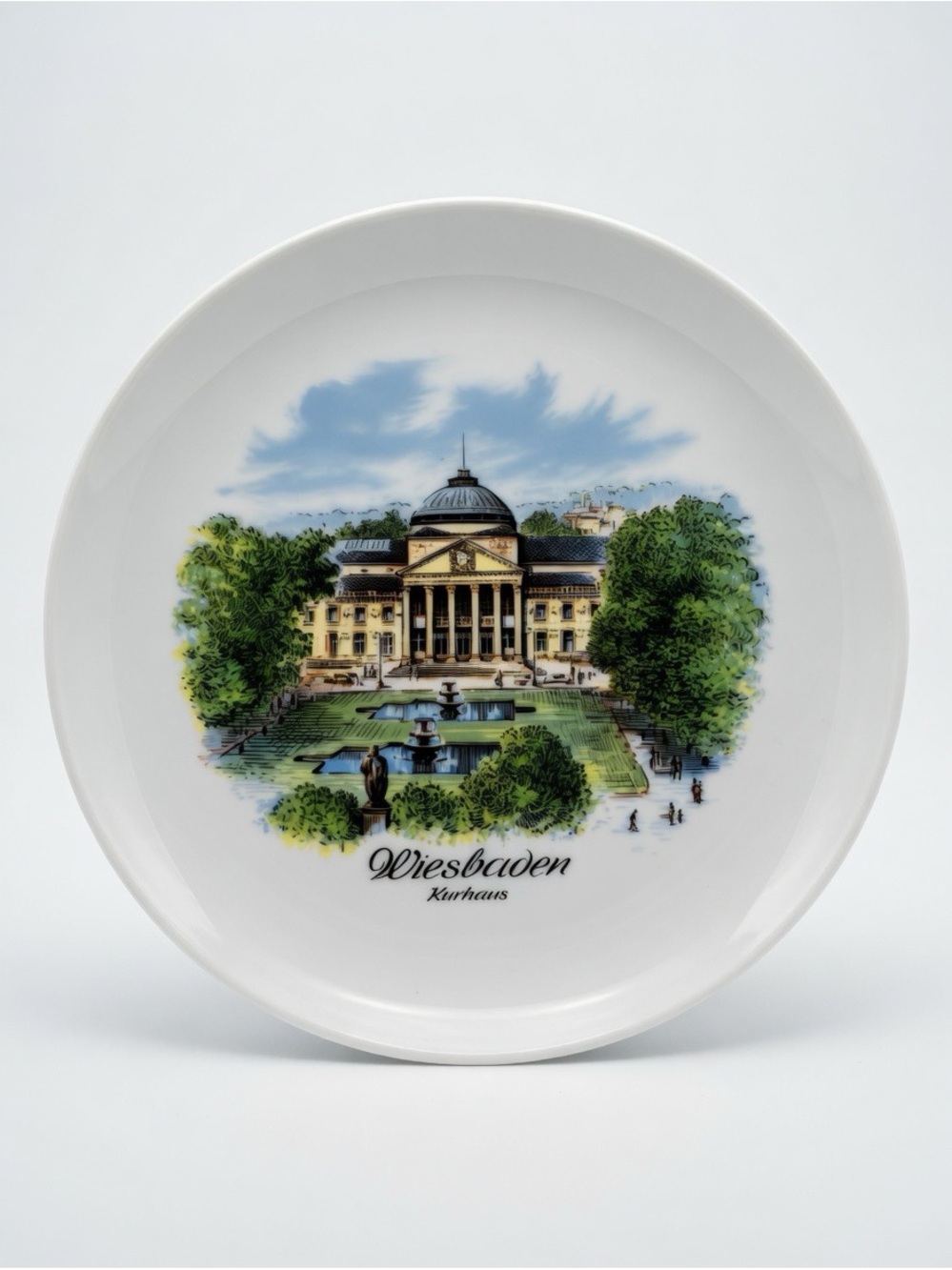 La Kaiser White Plate with Green and Blue Scenic Kurhaus Print